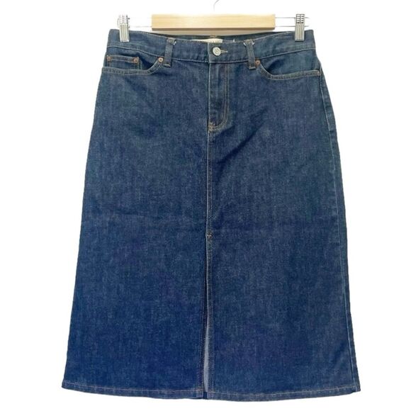 GAP Vintage Y2K Midi Jean Skirt Dark Wash Rigid Front Slit Denim Skirt Size 6 - Picture 1 of 9